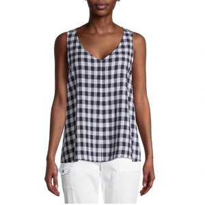 Time & Tru Blue Check V neck tank top